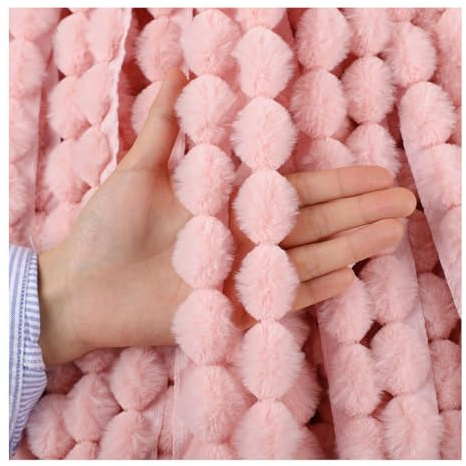 Wisafory Faux Fur Pompom Tassel Trim 3 cm Sewing Lace Ribbon Mini Faux Fur Pompom Fluffy Fur Pompoms for Home Curtain Cushion Clothing DIY Decoration Pink 3 Metres