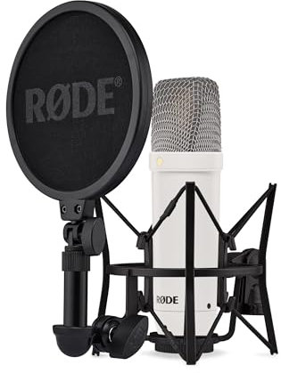 RØDE NT1 Signature Series Microfono a Condensatore a Diaframma Largo con Supporto Antiurto, Filtro Anti-pop e Cavo XLR per Produzione Musicale, Registrazione Vocale, Streaming e Podcasting (Bianco)