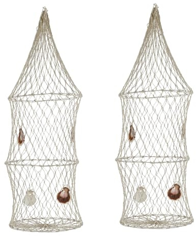 Generisch 2er Set Deko Fischreuse mit Muscheln für die Maritime Dekoration 16x47cm Reuse Dekohänger Fischernetz