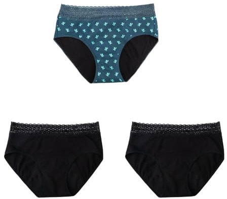 Perioden-Tanga Für Damen – 3-Teiliges Damen-Slip-Set Mit Aufdruck, Menstruations-Hygienehose, Inkontinenzschutz, Menstruationsunterwäsche – Wiederverwendbare Und Waschbare Damen-Höschen, Mehrfa