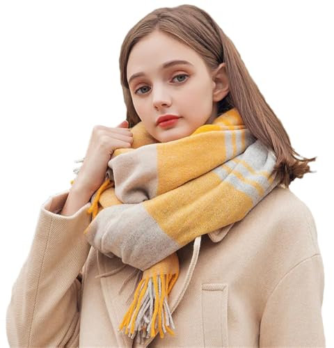 Winterschal aus Wolle für Damen, dick, warm, Kaschmir-Schal, Pashmina, kariert, Wollschals, Farbe 1, 180x70cm