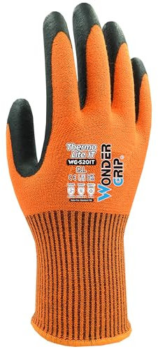 Wondergrip - Thermo Lite IT - WG-520IT Safety Gloves - Single Nitrile Coating - Insulated Liner - Touchscreen Compatible - Cold Protection, High Grip & Ergonomic Fit - Orange - Medium
