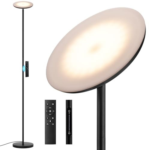 PreeOtti Lampada da Terra LED, 36W Dimmerabile Piantana Lampada da Terra, 3000K-5000K Stepless Lampada Salotto con Telecomando e Tocco per Soggiorno Ufficio Camera da Letto(Nero)