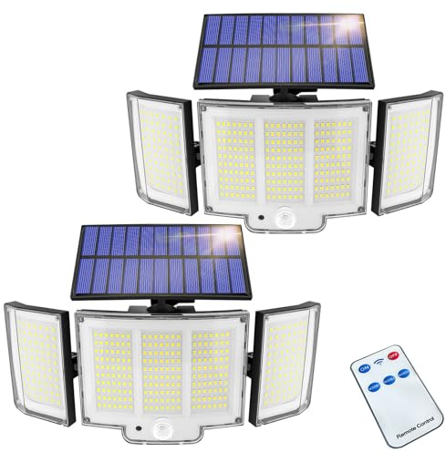 2 Pack 348LED Solar Lights Outdoor Garden, 2000LM IP65 270° 3 Modes Solar Security Lights Outdoor Motion Sensor Outdoor Wall Lights Wireless Solar Wall Lights Outdoor Motion Sensor Lights Outdoor