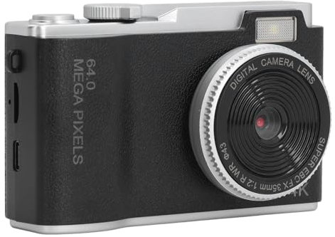 Elprico Cámara digital retro de 48 MP 1080P, zoom 16x fija, compacta para viajes (negro)