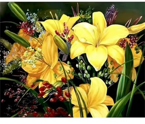 Zuooyi Blume Malen Nach Zahlen für Erwachsene Anfänger, Gelbe Lilie Malen nach Zahlen Kits, DIY Handgemalt öLgemäLde Kit, mit Pinsels und Acrylfarbe, Ohne Rahmen 40x50 cm