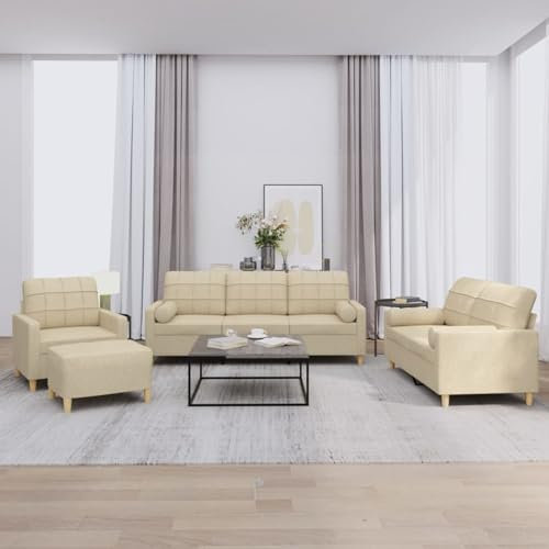 ShGaxin 4-TLG. Sofagarnitur mit Kissen Creme Stoff, Sofa Mit Relaxfunktion, Couchgarnitur, Wohnzimmer Sofa, Couch, Sofa Set 3201268