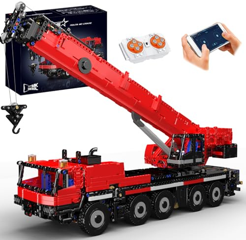Mold King Técnica grúa bloques de sujeción 3218 piezas camión bloques de construcción modelo control remoto Wrecker kit neumático para adultos y adolescentes (rojo)