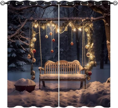 Vorhang Blickdicht Gardinen Mit Ösen - 2 Stücke 183X214 cm (B + H) Verdunklungsvorhänge 3D Weihnachten Muster Thermovorhang Für Kinderzimmer Wohnzimmer Schlafzimmer Weihnachtsgardinen-870138555