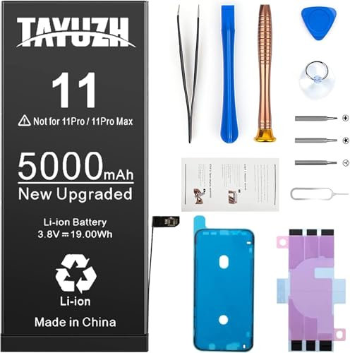 Batterie Li-polymère 5000 mAh pour iPhone 11 de haute capacité uniquement pour iPhone 11 (A2111, A2223, A2221) avec outil de rechange et instructions d'installation (français non garanti)