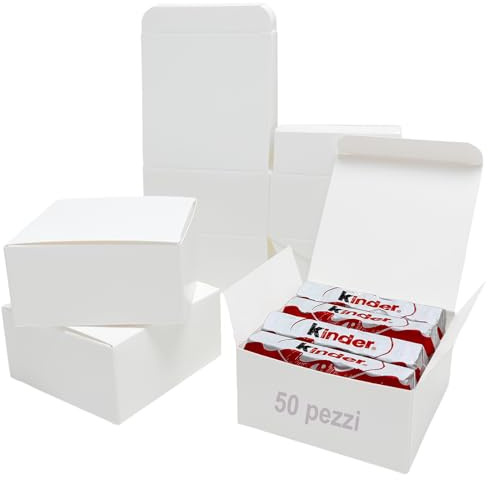 Festa Centro Scatoline Carta Kraft Bianche, 8x8x4 cm, 50 Pz, Quadrate