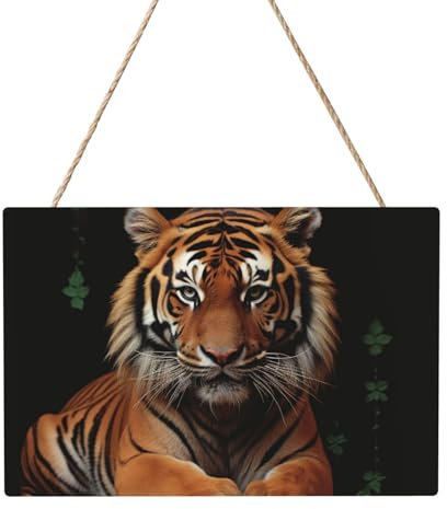 Holzkreise zum Basteln, 20,3 x 30,5 cm, Holzscheiben mit Tiger und Pfoten, Holz-Türhänger, zum Aufhängen, rechteckige Holzscheiben mit Bindfaden, Holzornament für Schild, Türhänger, Zuhause, Urlaub