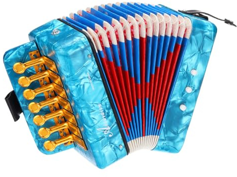 QUARKZMAN Akkordeon, 10-Tasten-Bass-Ziehharmonika Mini-Musikinstrument Leichtgewicht für Erwachsene Anfänger Bildung, Himmelblau