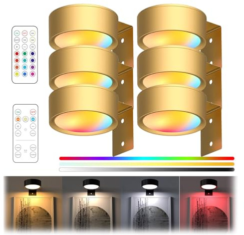Magnetisches Mallicht Mit 13 Beleuchtungsmodi, Bilderleuchte Kabellos, Bild Beleuchtung Wand Kabellos, Bildbeleuchtung Kabello Mit Fernbedienung Und Timer, Zeitgesteuertes Herunterfahren (Gold*6)