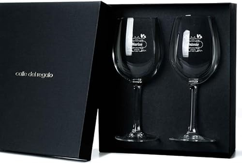 CALLE DEL REGALO Copas de vino personalizadas | Copas de vino de cristal de 58 cl (COSECHA, 2 COPAS CON ESTUCHE)