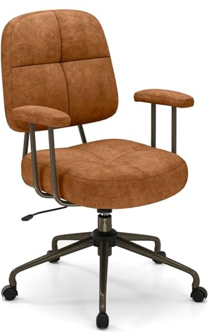 FANTASK Chaise de Bureau pivotante Ergonomique avec Rembourrage et roulettes, Fonction pivotante à 360° et accoudoirs, Marron