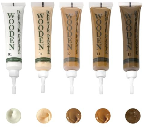 Kit de Reparación de Laminado, 5 Colores Masilla Reparadora Madera Reparación Marrón, Arce Reparador Arañazos Madera Para Arañazos, Grietas, Agujeros, Manchas