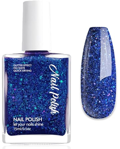 Nagellack Blau Glitzer - 15ml Schnelltrocknender Nagellacke - Ungiftiger Nagellack auf Wasserbasis ohne UV Lampe - Glossy Nail Polish Für Frauen Mädchen Nail Art Regular Partei Nagelack (Blue)