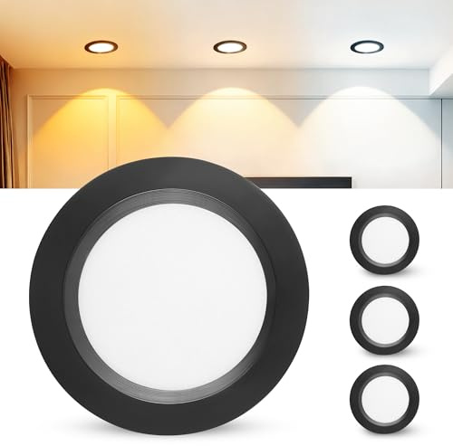 Laiebri Set de 3 Spot LED Encastrable 230V, 3.5W Alu Spots de Plafond 3000K, 4000K, 6000K, 300LM LED Encastrable Plafond Trou 55-58mm et 12mm Extra Plat, IP44 Spot Salle de Bain, Noir