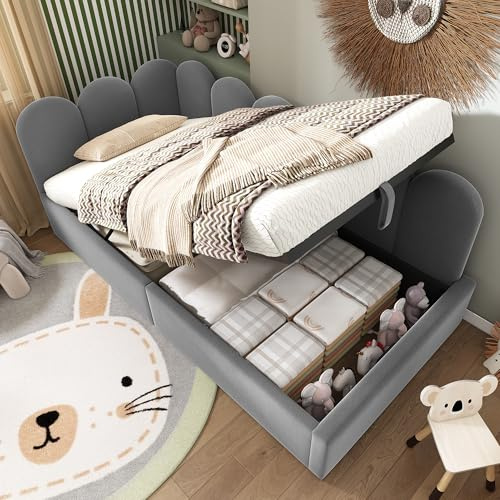 Zravenna Polsterbett Einzelbett mit Schubladen Stauraumbett Samt Daybett Tagesbett Schlafsofa 90x200cm mit Lattenrost Jugendbett und Erwachsene Kinderbett,Rosa(Ohne Matratze) (200cm-A-Grau)