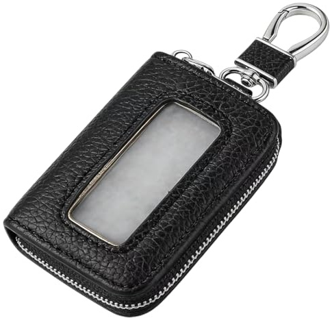 HYMC Car Key Fob Case Leather Key Pouch, Universal Car Key Holder with Zipper, Scratch-Resistant Fob Holder & Smart Key Cover, Protector Pouch for Car Keys with Keychain Loop