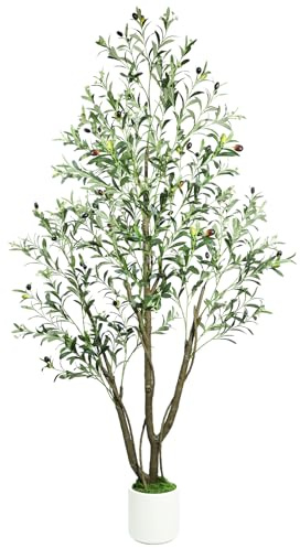 Caxchiling Artificial Olive Tree 6FT, Fake Tree for Indoor Outdoor, Lifelike Faux Large Floor Plants with Heavy Trunk with Vines and Moss Topper, Home Office Decor for Living Room Bedroom Doorway
