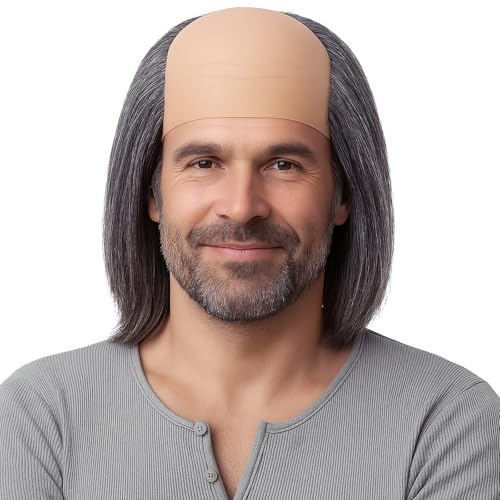 GWAWG Realistische Glatze Kappe für Erwachsene, lustiges Cosplay-Kostüm, Herren, Glatze, gekämmte Frisur, für Halloween, Party, Karneval, Prop Fantasiekleid, Zaubererkleid