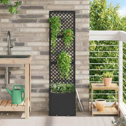 Aiuola rialzata per esterni, vaso per piante, nero, 35 x 30 x 135 cm, in metallo, per giardino, terrazza, balcone