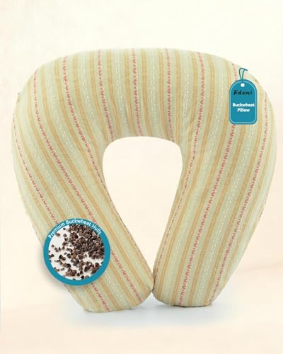 Buckwheat Hull Pillow for Travel, U-Shape Neck Rest, Adjustable Firmness