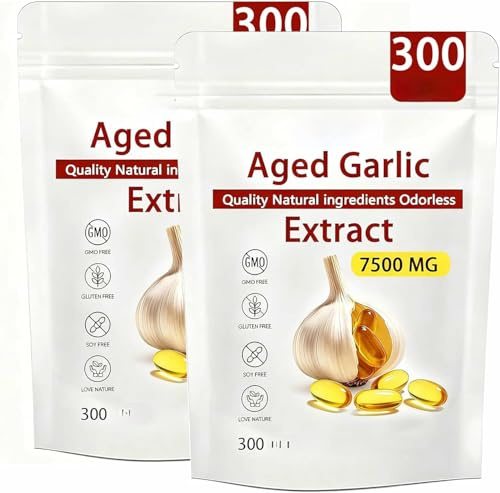 Estratto di Aglio Invecchiato - 7500mg Estratto di Aglio Biologico Inodore, Tutto Naturale, Non OGM, Vegetariano, 300 Pezzi,2pcs