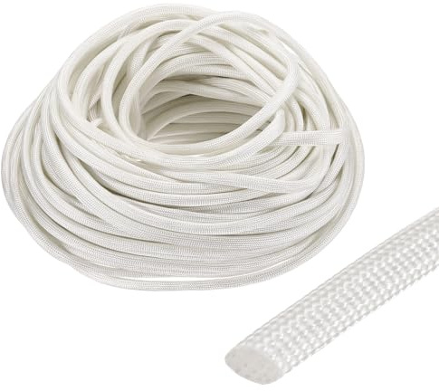 QUARKZMAN Gaine Cable Electrique 4mm ID 30 Mètre de Longueur Haute Température Manchon en Fibre de Verre, Blanc