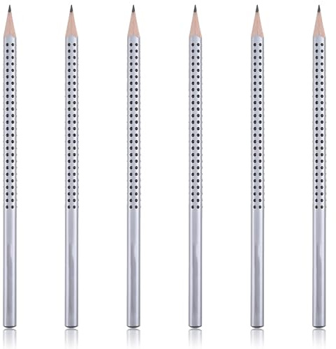 PENGCHE Bleistift 2B,6er Pack Ergonomische Dreikant-Bleistifte mit 2B-Weichminen, Silberfarbener Hülle für Schule, Büro, Gastronomie & Prüfungen