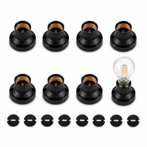 Douille E27 Noir Lot de 8, Douille Ampoule E27 à Visser avec Bague de Fixation, Support de Lampe E27 pour Plafonnier, Suspension, Applique Murale, LED Halogène Incandescence