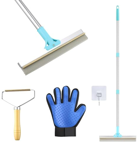 Carpet Rake Set for Pet, Carpet Scraper with 54 Adjustable Long Handle | Dual-Sided Carpet Brush, Stainless Steel & Soft Silicone, 2 in 1 Carpet Hair Remover Tool for Cars Mats Stairs Room