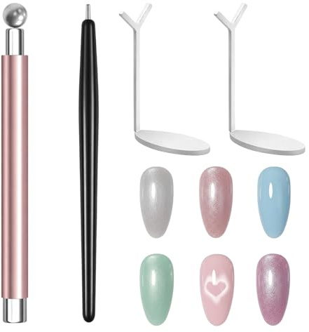 Cat Eye Magnet, Nail Magnet, 4 PCS Set for Cat Eye Nail Art, Professional Nail Kit with Steel Ball Magnetic Bead and Y-Shaped Magnet Tools, Ideal for DIY Home Nail Design and Professional Salon Use