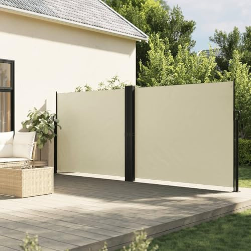 IKAYAA Retractable Side Awning Privacy screen garden Balcony Screen Fence Panels Wind & UV for Balcony, Terrace, Pool-cream-180 x 600 cm