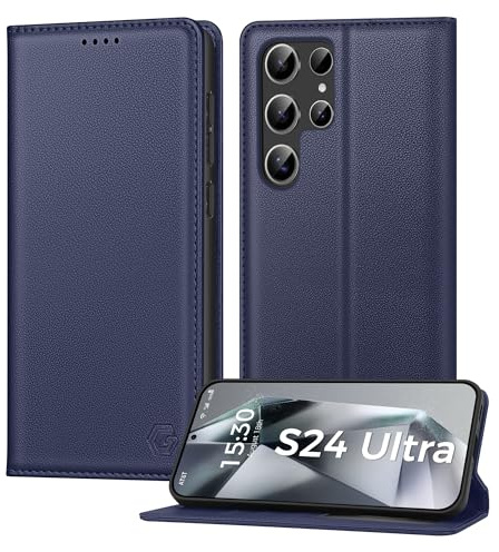 Kirnntca Handyhülle für Samsung Galaxy S24 Ultra Hülle, Kartenfach Premium PU Leder Klapphülle Schutzhülle, Standfunktion Tasche Flip Case für Samsung Galaxy S24 Ultra 5G - Blau