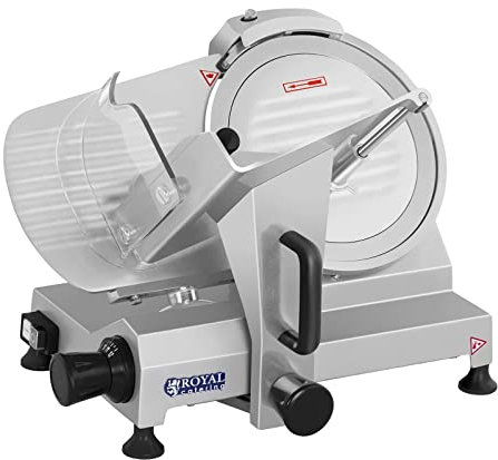 Royal Catering Cortadora De Fiambre RCAM-250 (48 x 38 x 37 cm, 150 W, Espesor de corte 0-12 cm, Tamaño de la cuchilla Ø 250 mm, Unidad de afilado, Acero inoxidable)
