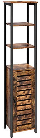 VASAGLE Hochschrank, schmaler Küchenschrank, 3 offene und 2 versteckte Ablagen, Badezimmerschrank, 37 x 30 x 167 cm, vintagebraun-schwarz LSC37BX