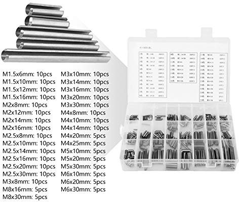 Perni a Molla, Perni di Tensione A Molla,Assortimento Spine Elastiche Con Una Scatola di Plastica in Acciaio Inox 304 M1.5/2/3/4/5/6/8