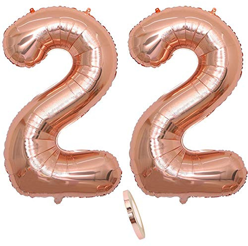 2 ballonger nummer 22, nummer 22 luftballong rosegold flicka ,40 tum uppblåsbar helium folieballong roséguld ballonger figurer, jätteballong för födelsedagsfest dekoration, avslutningsboll (xxxl 100 cm)