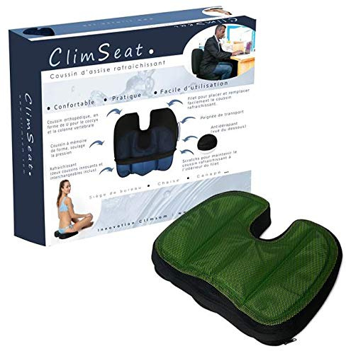 Climsom Coussin Chaise Bureau CLIMSEAT avec Poches Rafraichissantes - Coussin Coccyx Orthopédique en U avec Mousse - pour Lombaires et Coccyx - Mal de Dos et Rafraichissant