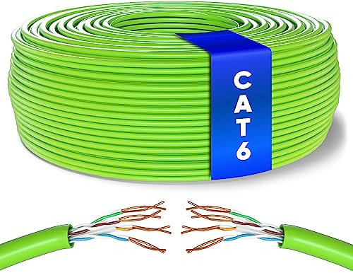 Mr. Tronic Vrac Câble Ethernet 100m, Bulk Reseau LAN Cat 6 Haut Debit Pour Internet Rapide 1 Gbps 250 MHz, Câble Ethernet AWG24, Cat6 en Vrac UTP CCA (100 Mètres, Vert)