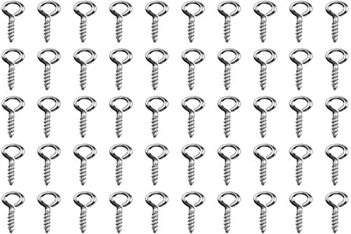 Juliyeh 100Pcs Screw Eye Pins Hooks Threaded, Silver Mini Stainless Steel Eye Bolts Eye Screw Hooks, for Jewelry Making Findings DIY Crafts, 10mm x 4mm
