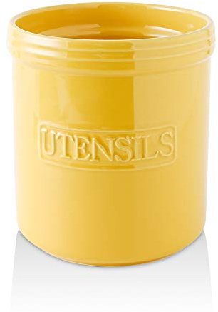 KOOV Cooking Utensil Holder, Large Ceramic Utensil Crock, Deep and Stable, Utensil Caddy for Countertop Letter Series (Yellow)