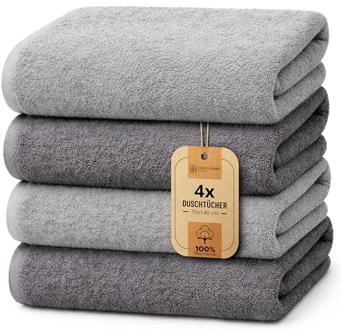 NatureMark 4er Duschtuch-Set – weiche und saugfähige Duschtücher aus 100% Baumwolle, geeignet für den täglichen Gebrauch – Silber/Anthrazit, 70x140 cm