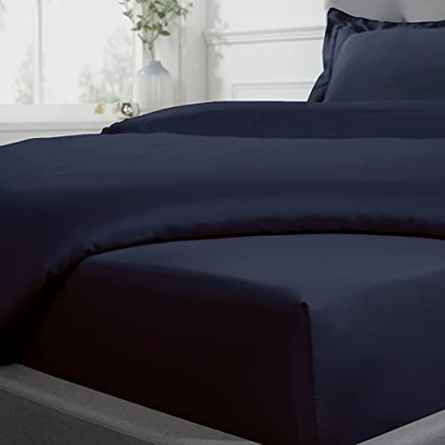 Sleepdown Drap-Housse 100% Satin de Coton Doux et Confortable, 40 cm, très Profond, 300 Fils au Pouce carré, Bleu Marine, lit Simple