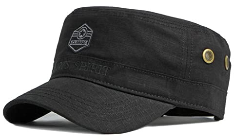 CHENNUO Army Military Cap herr platt topp basebollkeps klassisk militär stil vandring sport keps, svart, 56-60