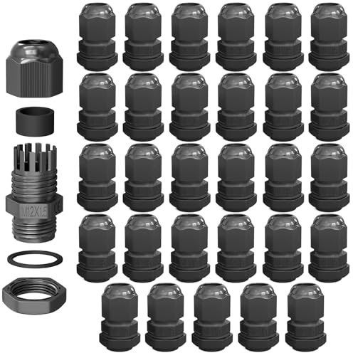 hb-digital Presse-étoupe M12 pour câble de 6-12mm de diamètre IP68 étanche à la poussière et à l'eau avec joint en caoutchouc Contre-écrou Lamelles de serrage Presse-étoupe Isolation 30x