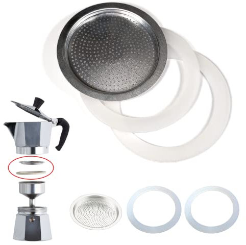 World Trade Joint et filtre Cafetière Universel pour Pièces de rechange Moka (2 x Anneau de Tenue en Silicone + 1 Filtre) (3 TzzE) 49734